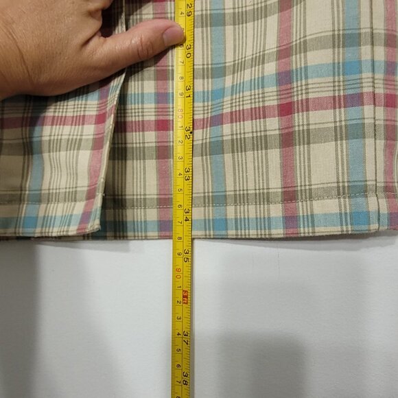 🥑2/100🥑Y2K Vintage Tan & Blue Plaid 90s Style Straight Wrap Skirt %100 Cotton - Picture 9 of 16